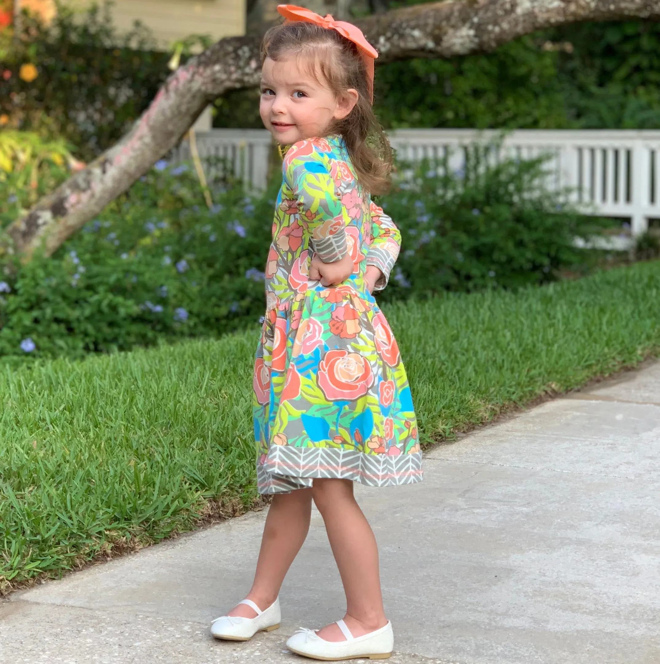 AnnLoren Baby Big Girls Boutique Floral Herringbone Soft Cotton Fall Winter Dress