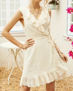 Apricot Flounces Hollow-out Backless Lace-up Mini Dress