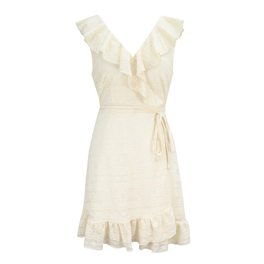 Apricot Flounces Hollow-out Backless Lace-up Mini Dress