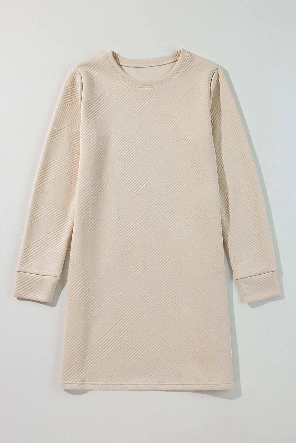 Apricot Solid Color Textured Long Sleeve Shift Dress