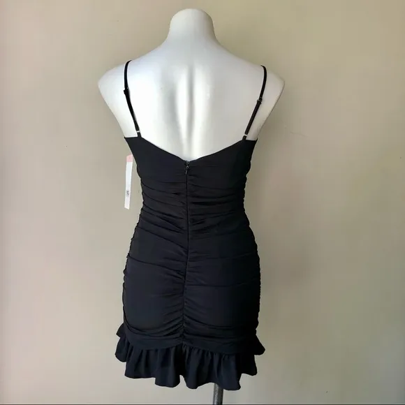 AQUA by Bloomingdales Ruched Ruffled Hem Bodycon Cami Dress in Black XS NWT