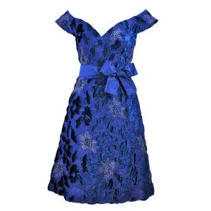 ARNOLD SCAASI 1980s Blue Velvet & Satin Cocktail Dress Size 8