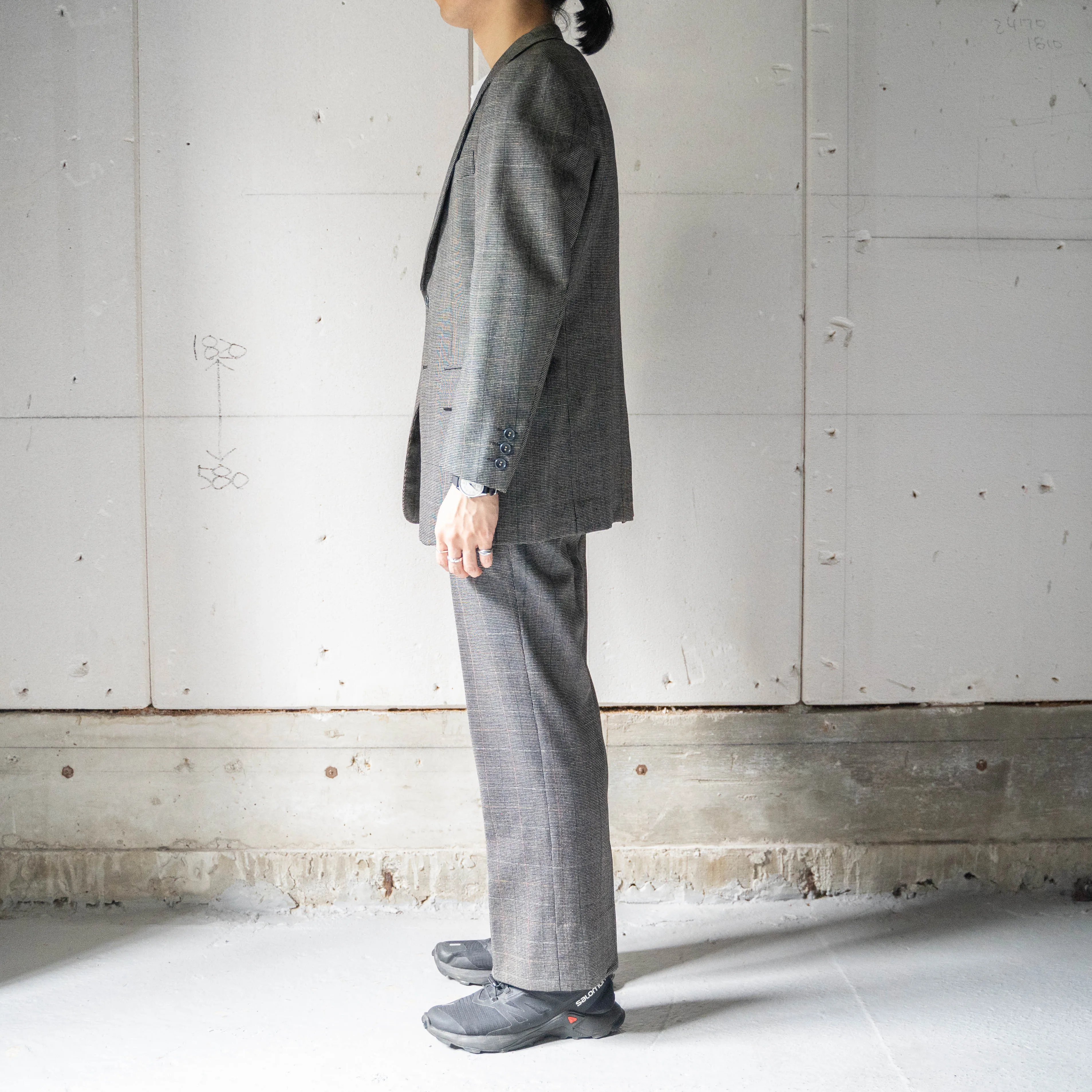 around 1970s Japan vintage black × white × orange checked set up