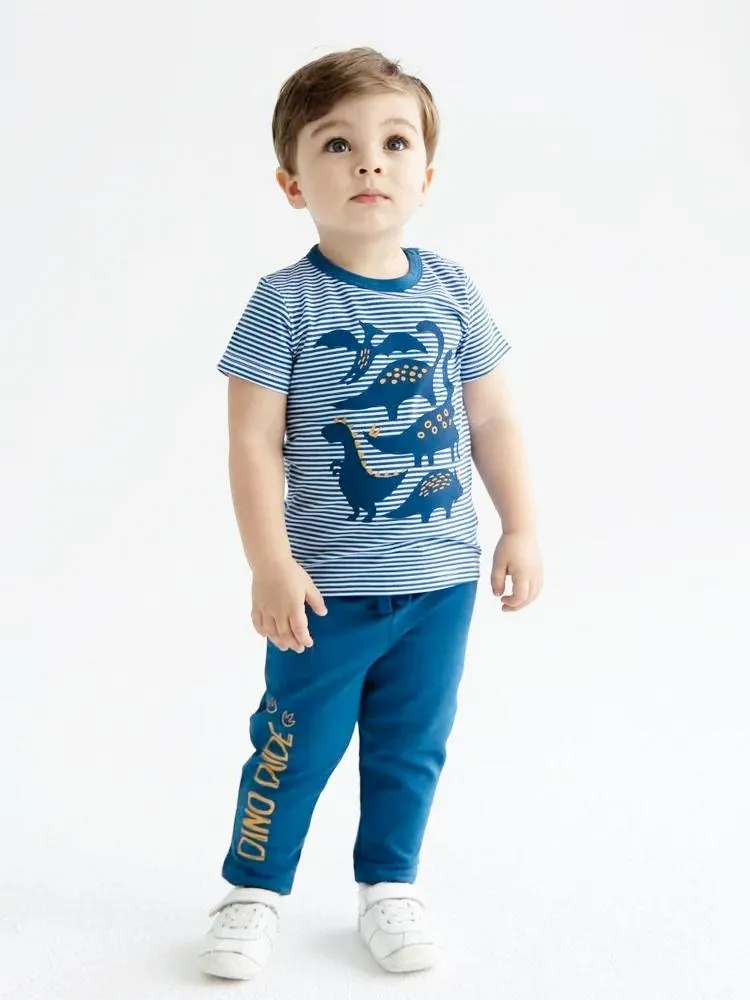 Artie - Dino Dude Blue Baby and Boy French Terry Joggers