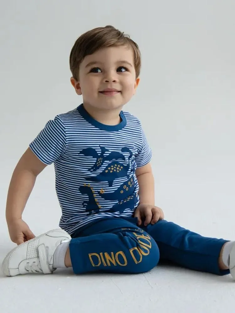 Artie - Dino Dude Blue Baby and Boy French Terry Joggers
