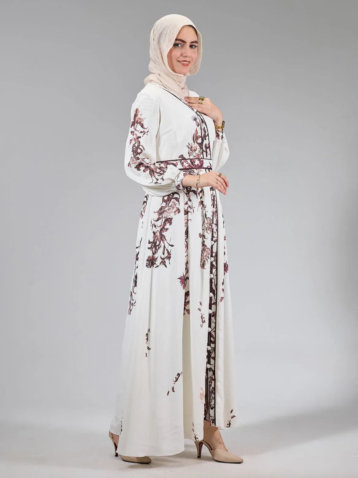 Arwad Orchid Satin Floral Elegance Maxi Dress