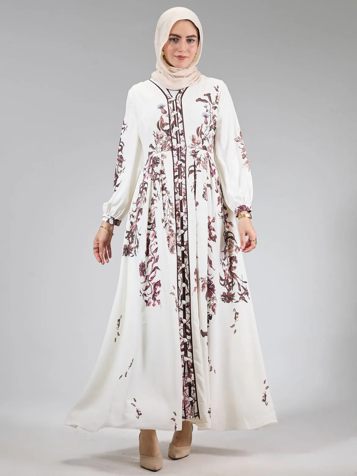 Arwad Orchid Satin Floral Elegance Maxi Dress