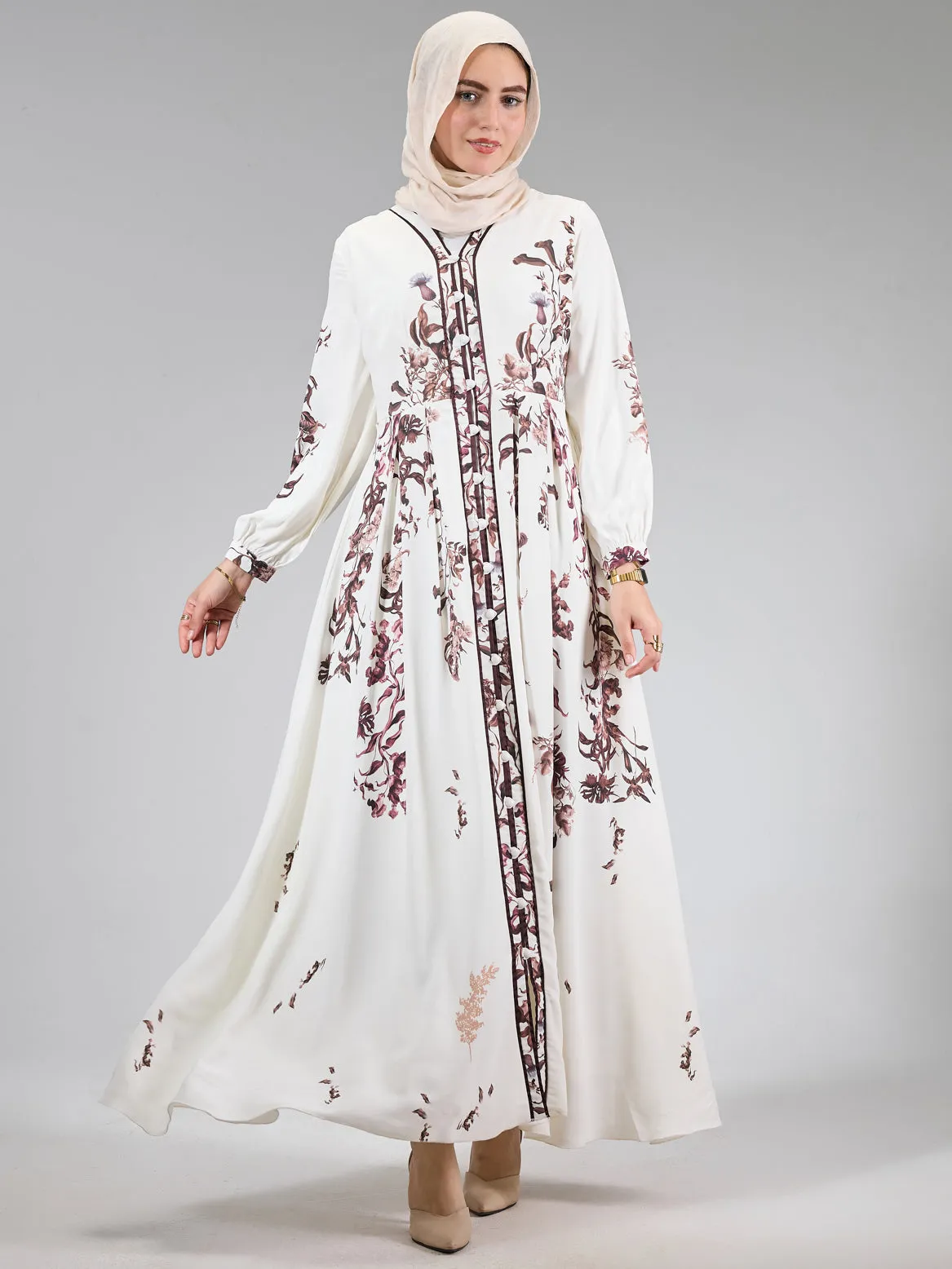 Arwad Orchid Satin Floral Elegance Maxi Dress