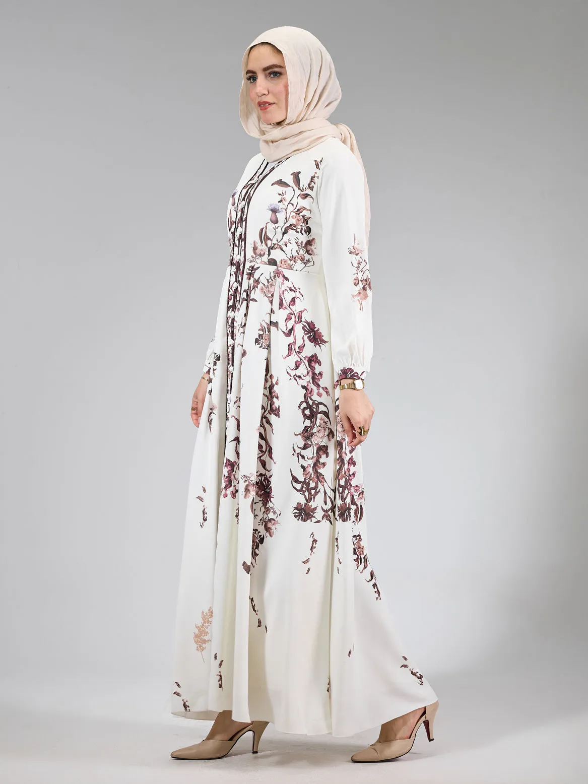 Arwad Orchid Satin Floral Elegance Maxi Dress