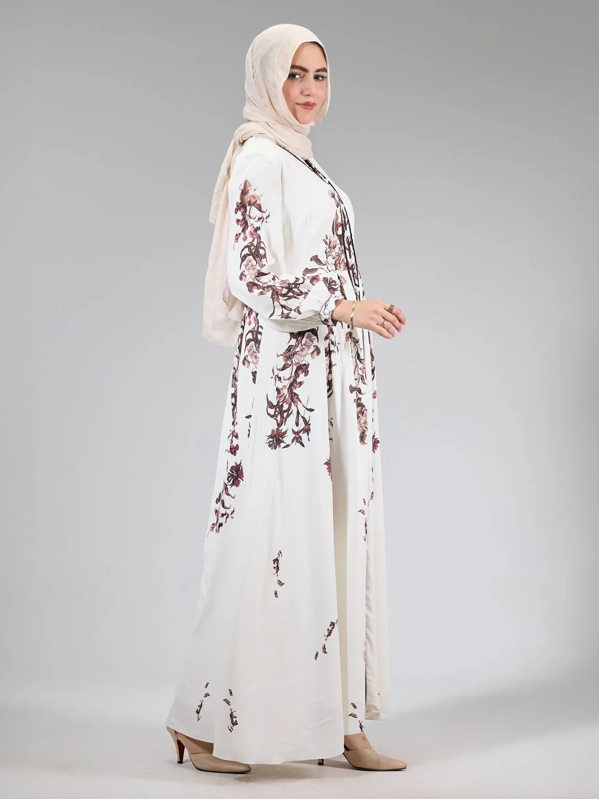 Arwad Orchid Satin Floral Elegance Maxi Dress