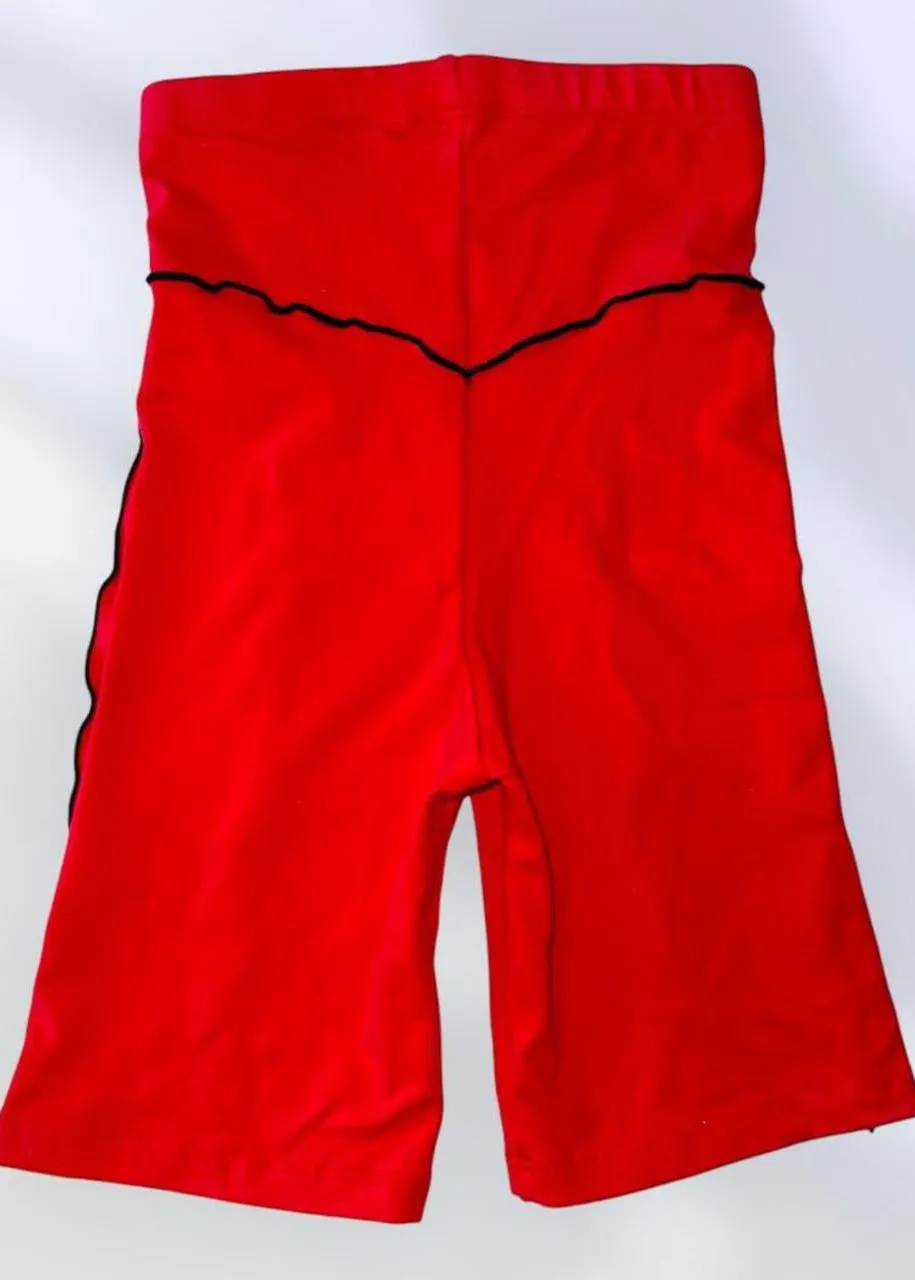 Athletic Red High-Waisted Bike Shorts Compression Flattering | USA-Made Vintage