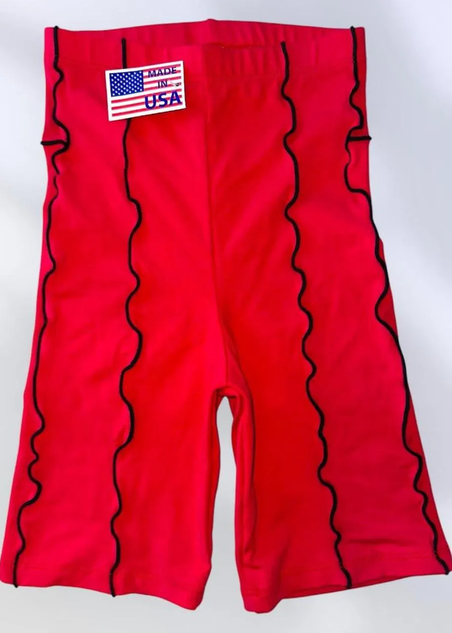 Athletic Red High-Waisted Bike Shorts Compression Flattering | USA-Made Vintage