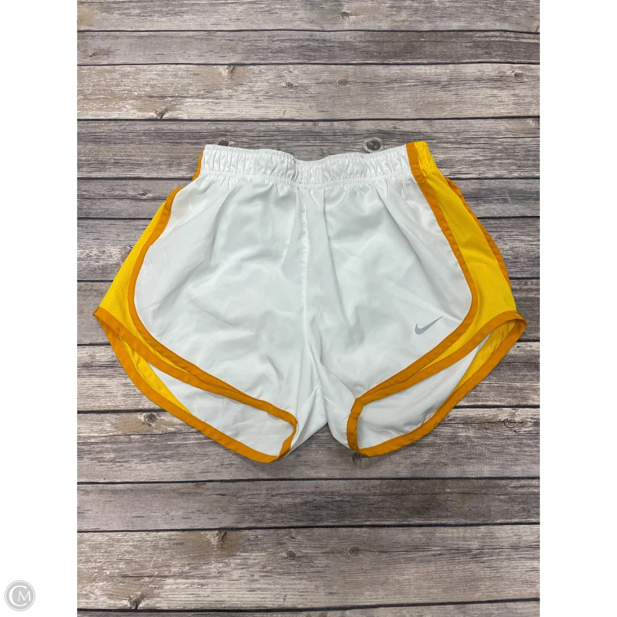 Athletic Shorts By Nike In White & Yellow, Size: S