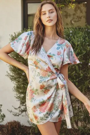 Aurora Floral Print Satin Mini Dress