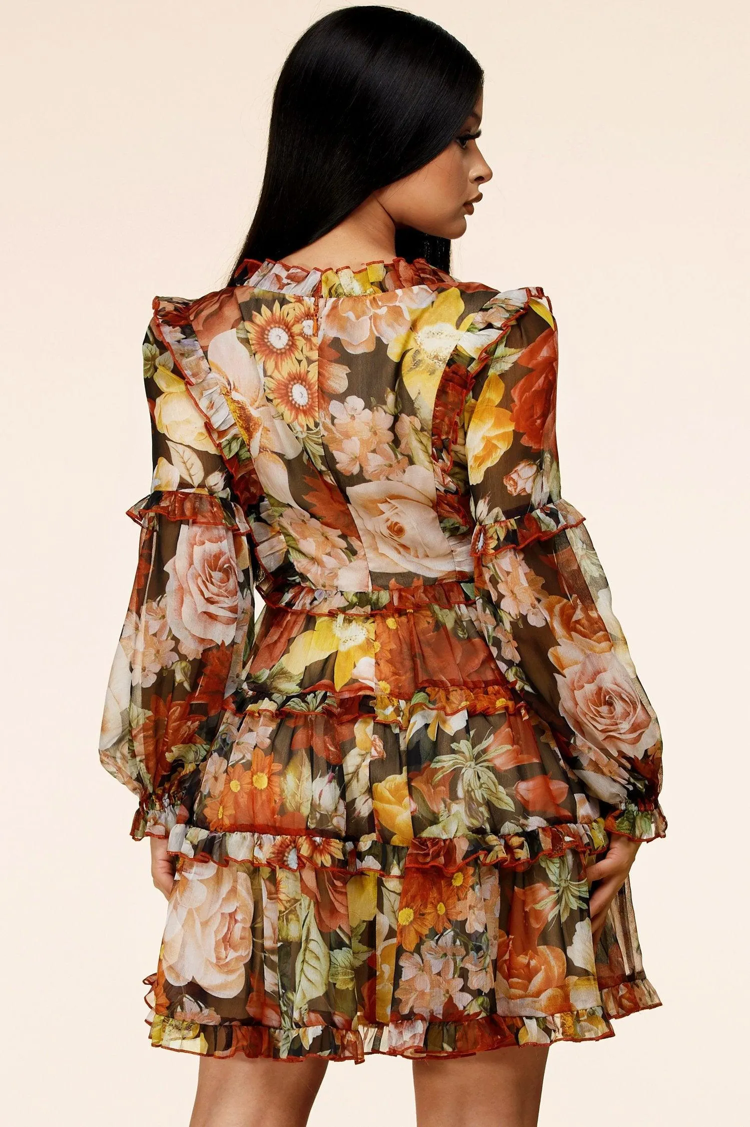 AUTUMN FLORAL PRINT MINI DRESS