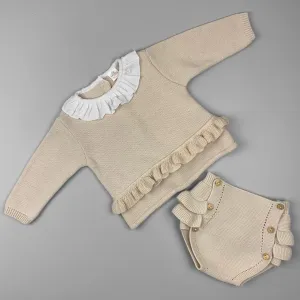 Baby Girls Beige Knitted Jumper With Jam Pants