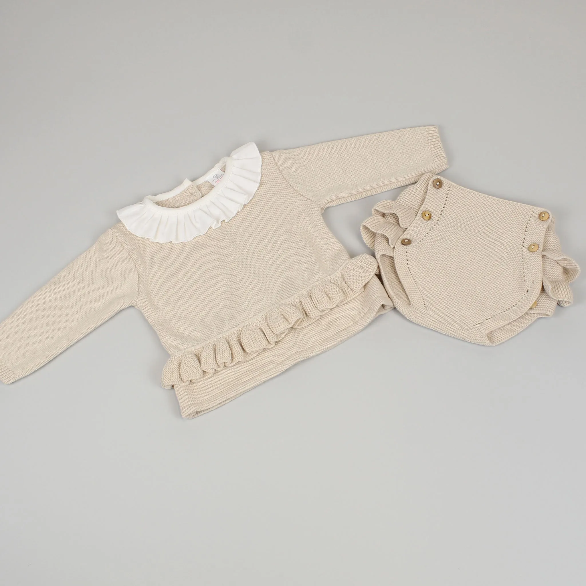 Baby Girls Beige Knitted Jumper With Jam Pants
