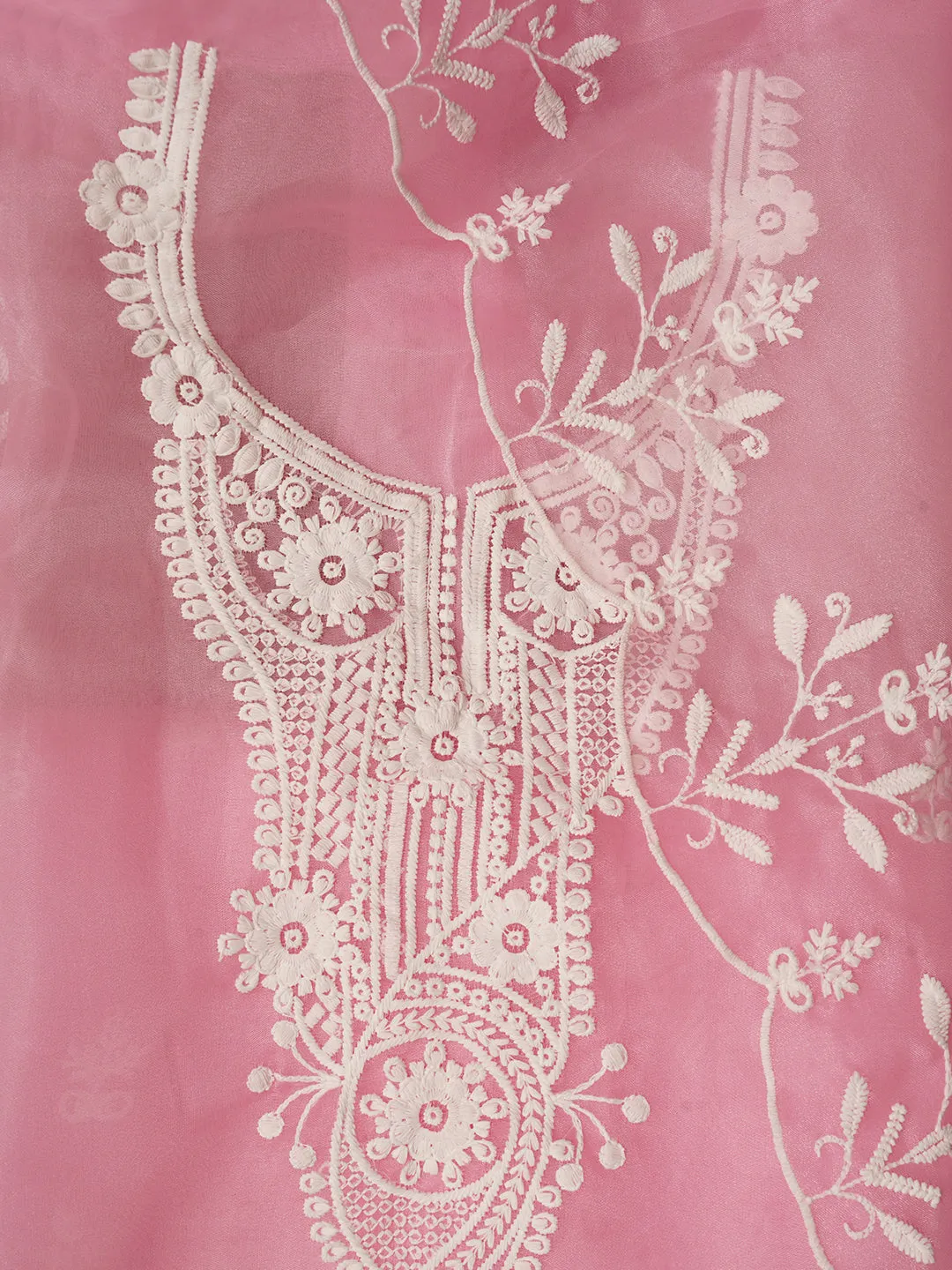 Baby Pink Embroidered Organza Dress Material with Dupatta