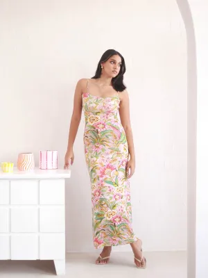 Back Tie-up Printed Maxi Dress