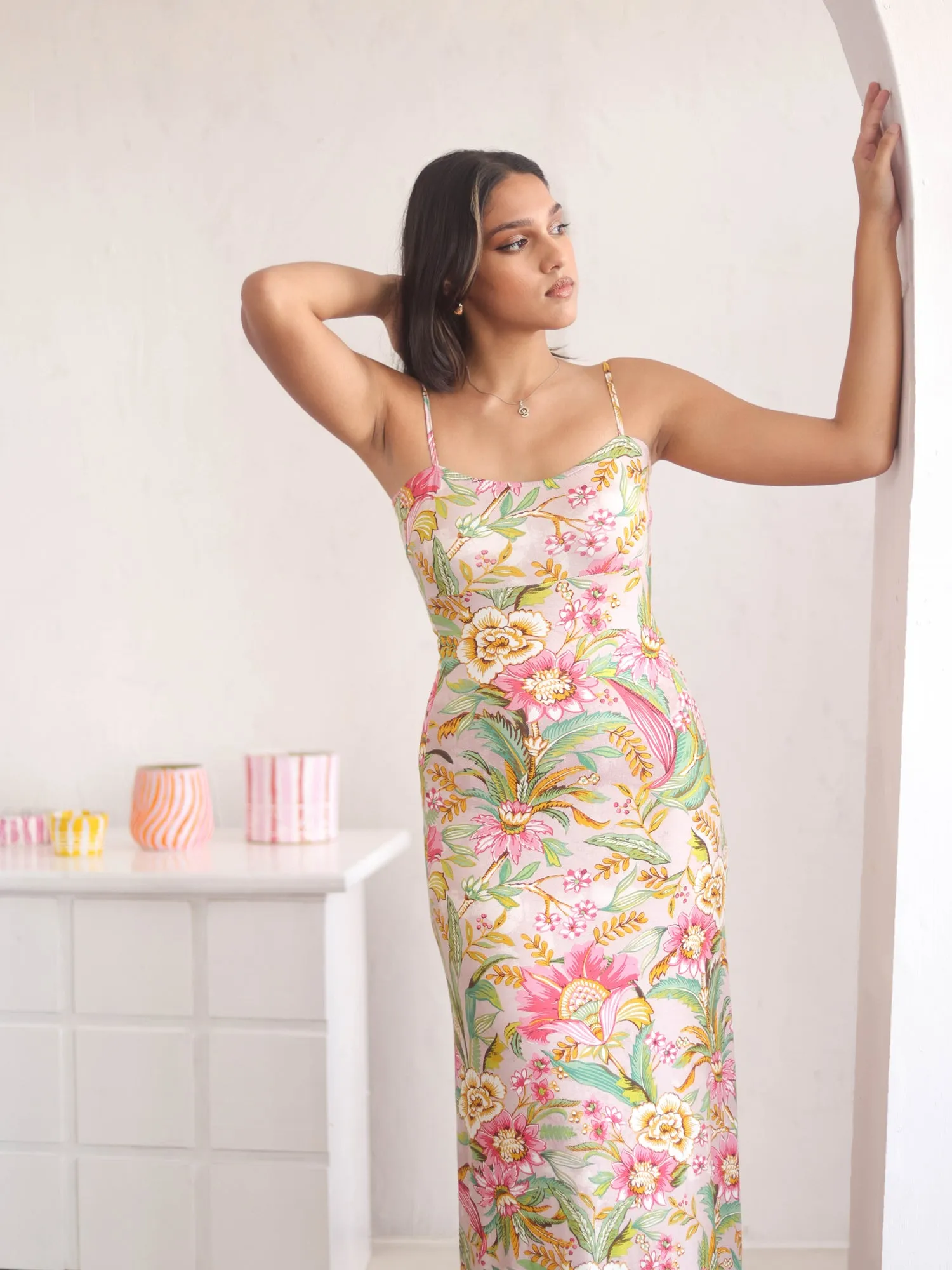 Back Tie-up Printed Maxi Dress