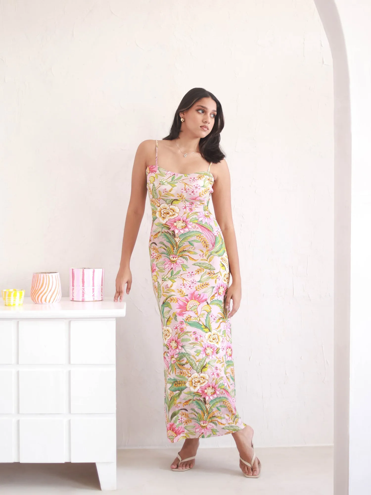 Back Tie-up Printed Maxi Dress