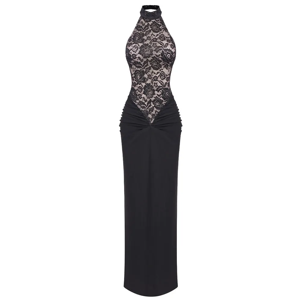 Backless Lace Halter Gown