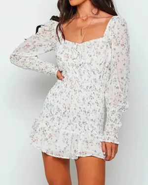 Backless Ruffle Frilly Lace-up Chiffon Mini Floral Dress