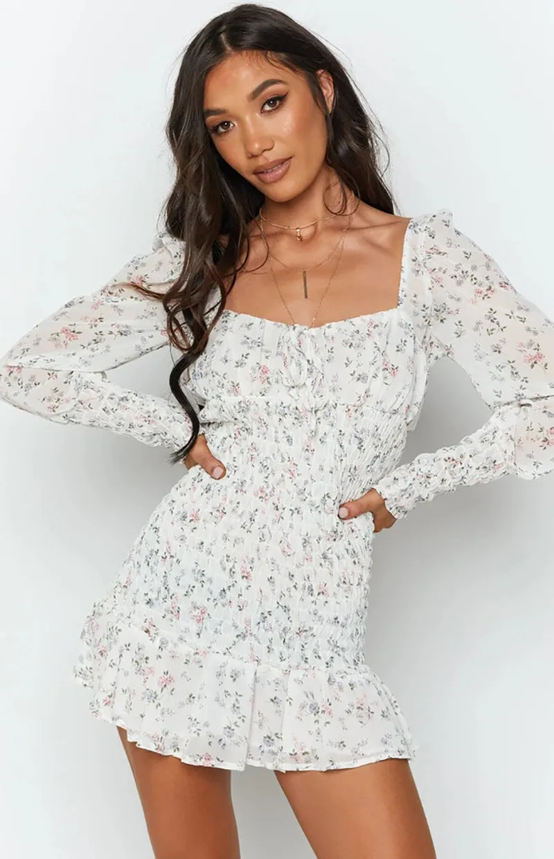 Backless Ruffle Frilly Lace-up Chiffon Mini Floral Dress