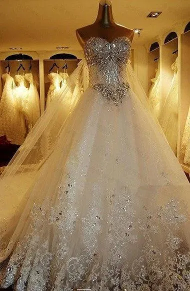 Ball Gown Watteau Train Wedding Dress With Appliques Beading TN0013