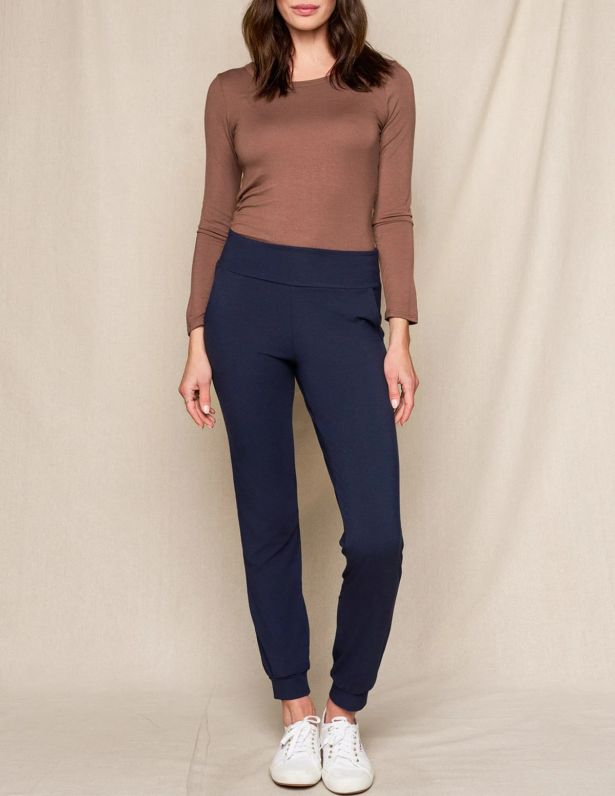 Bamboo / Organic Cotton Flat Waist Comfort Joggers - Navy