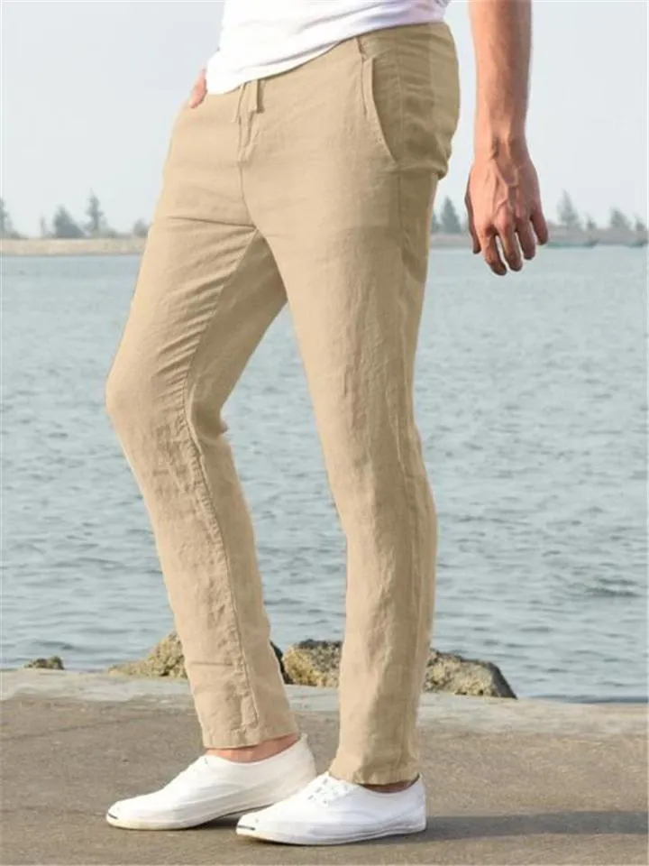 Basic Casual Linen Cotton Drawstring Trousers