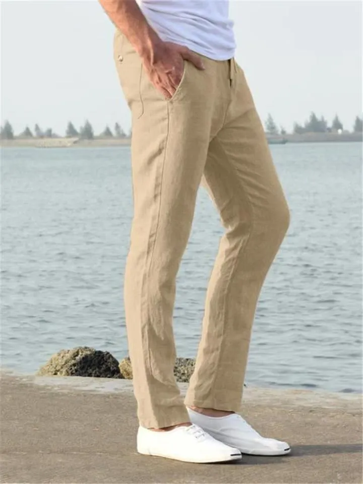 Basic Casual Linen Cotton Drawstring Trousers