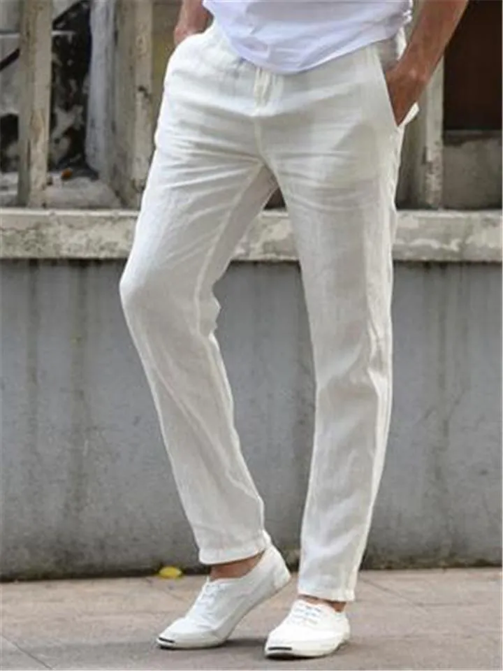 Basic Casual Linen Cotton Drawstring Trousers