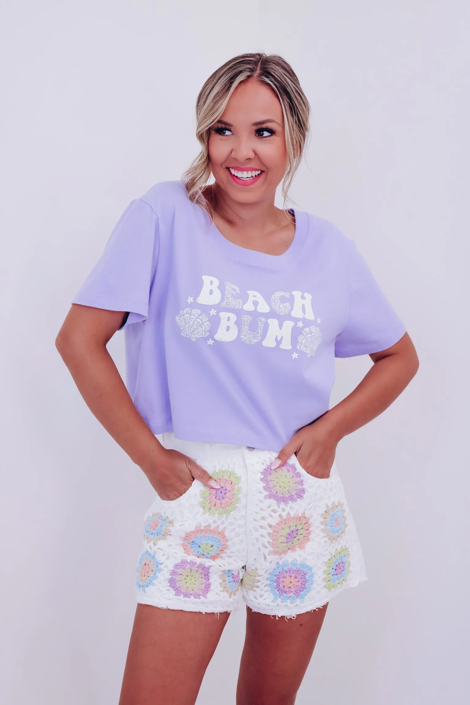 Beach Bum Cropped Graphic Tee - Lavender