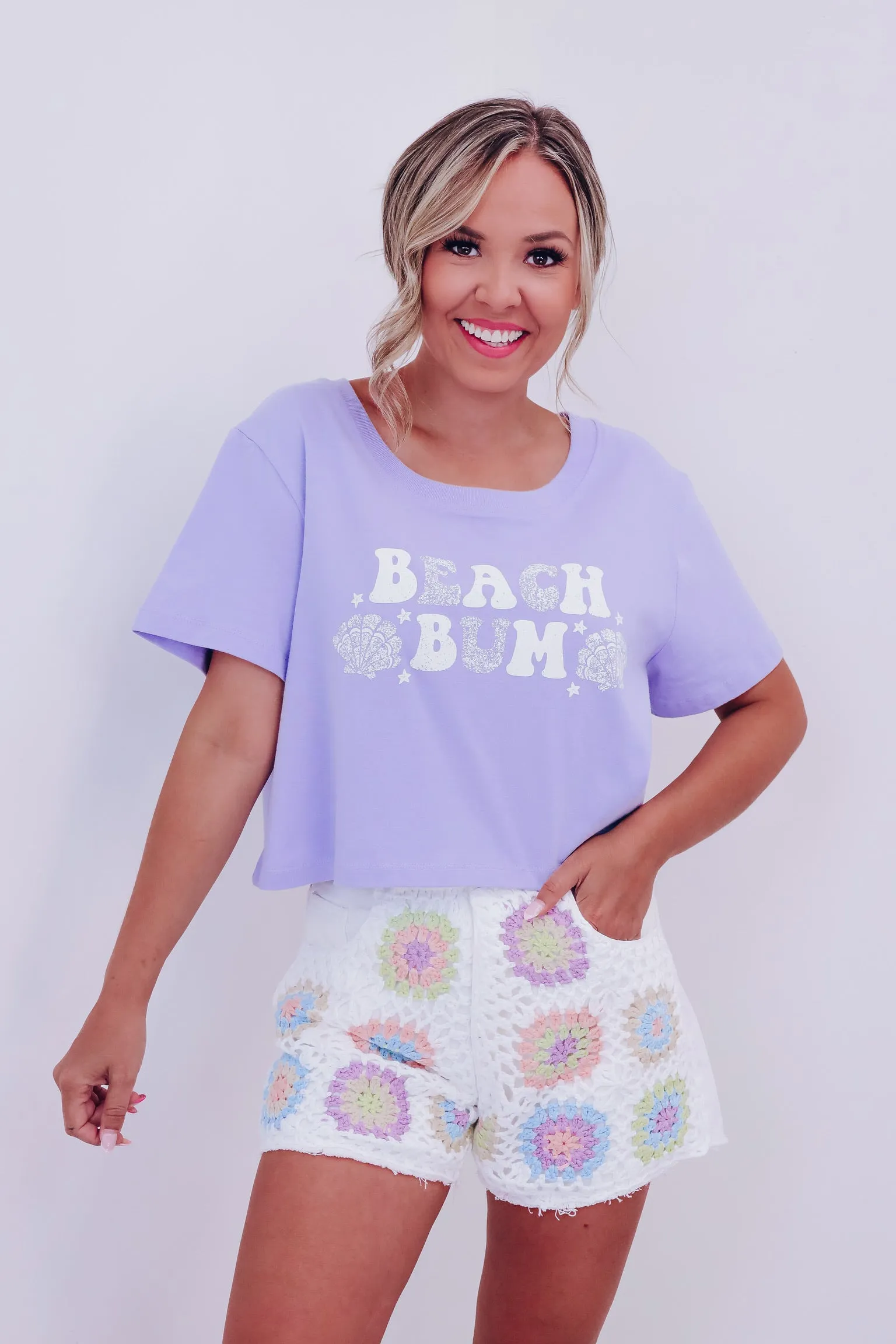 Beach Bum Cropped Graphic Tee - Lavender