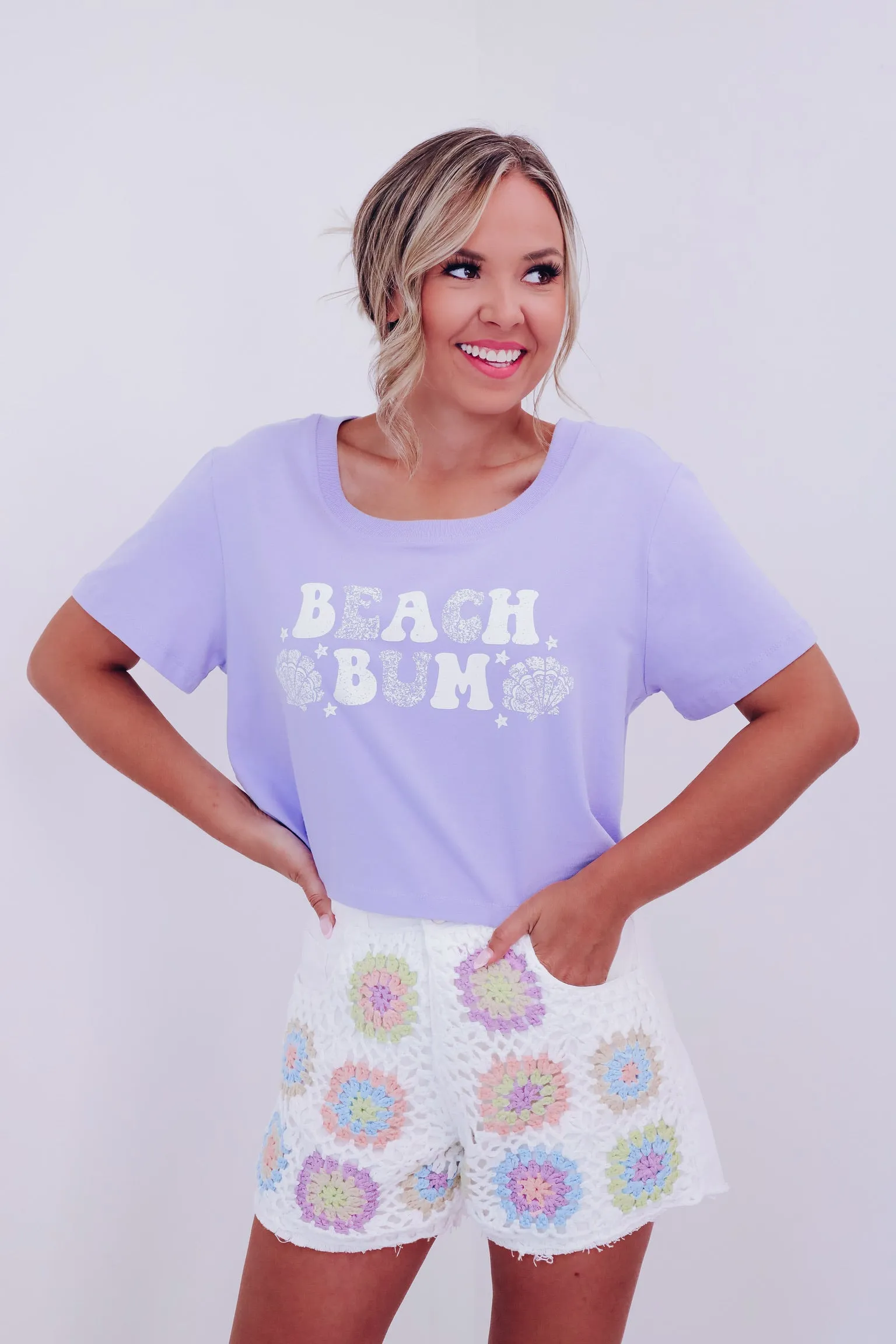 Beach Bum Cropped Graphic Tee - Lavender