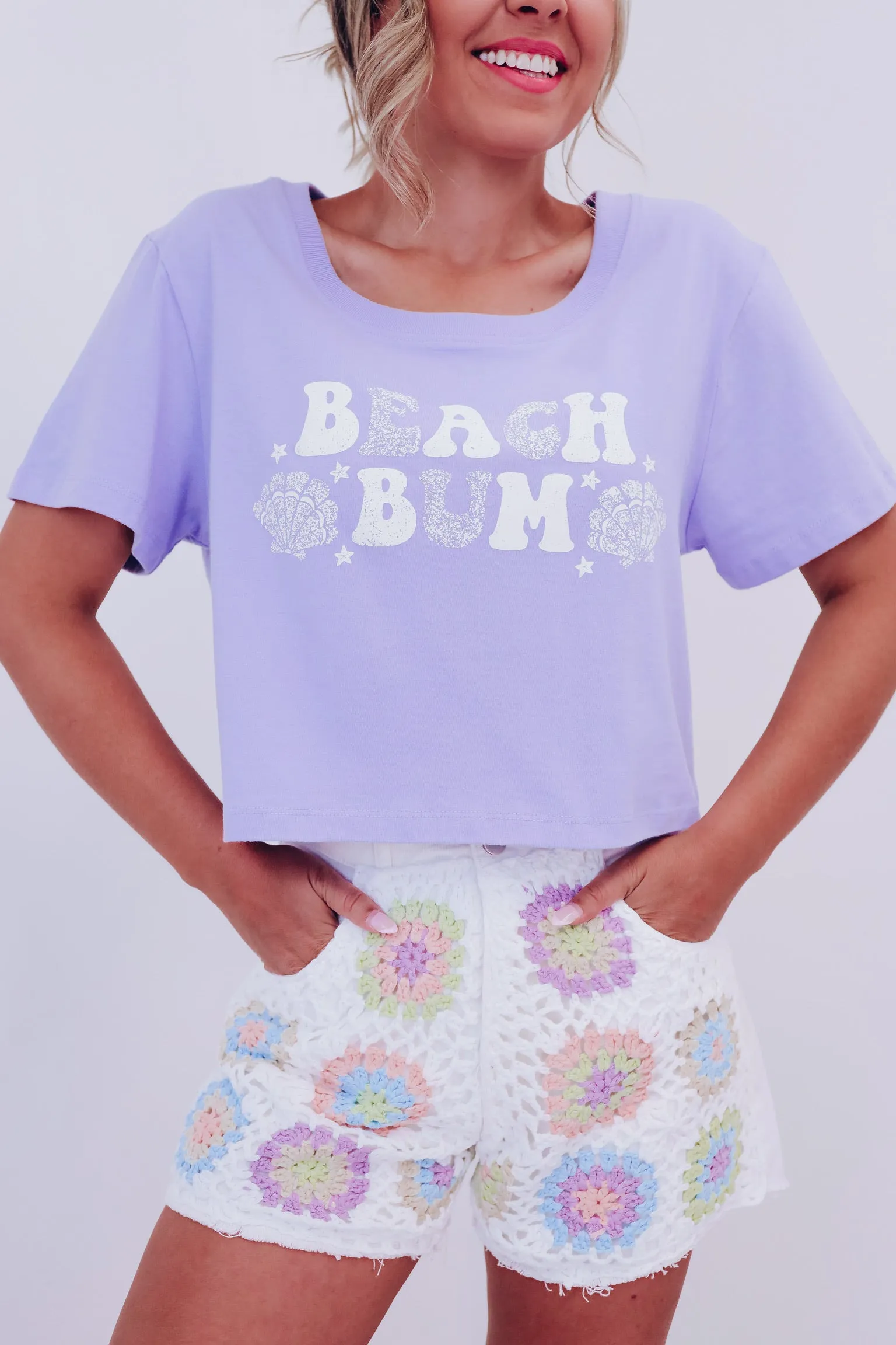 Beach Bum Cropped Graphic Tee - Lavender