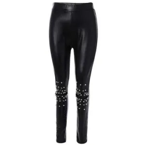 Beading PU Leather Leggings - Black S