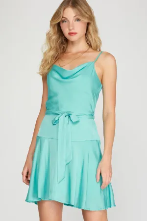 BEATRIX COWL NECK SATIN MINI DRESS