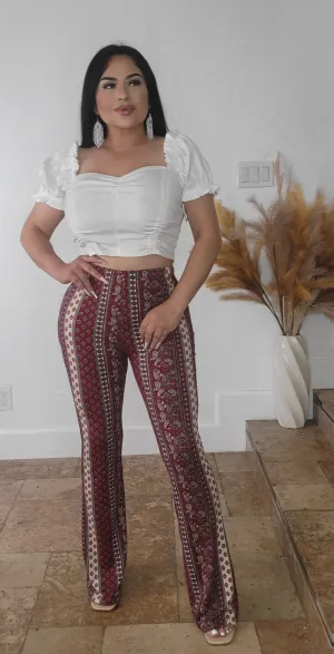 Beige & Burgundy Flare Aztec legging