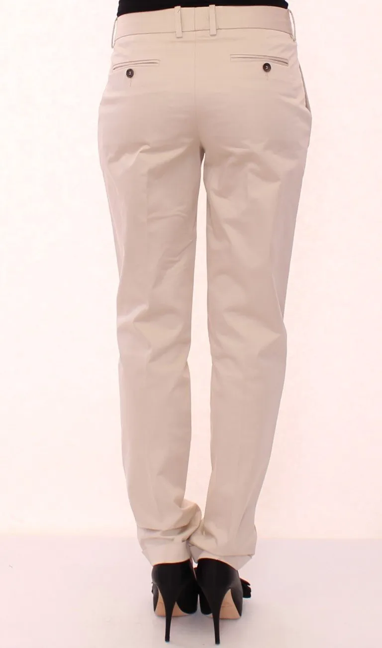Beige Cotton Straight Casual Pants