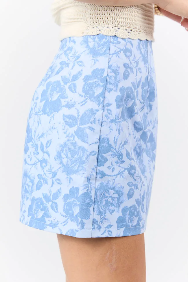 Believe Me Blue A-Line Floral Mini Skort SALE
