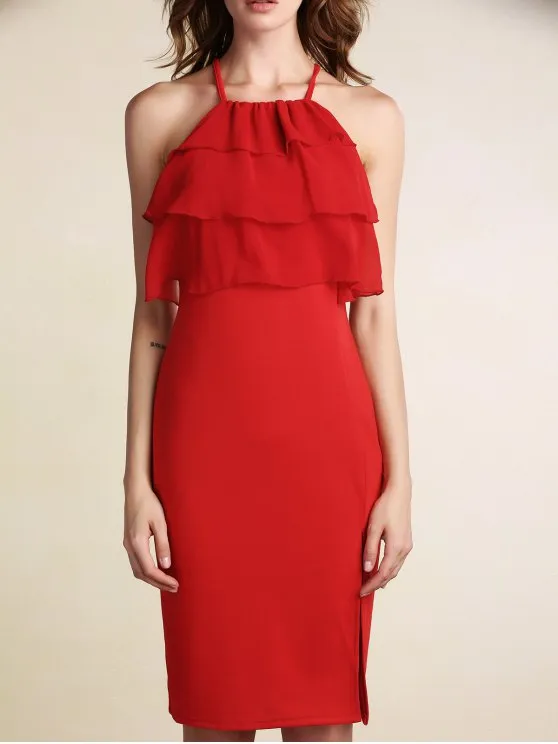 BerryBetty - Chic Tiered Ruffle Front Bodycon Dress