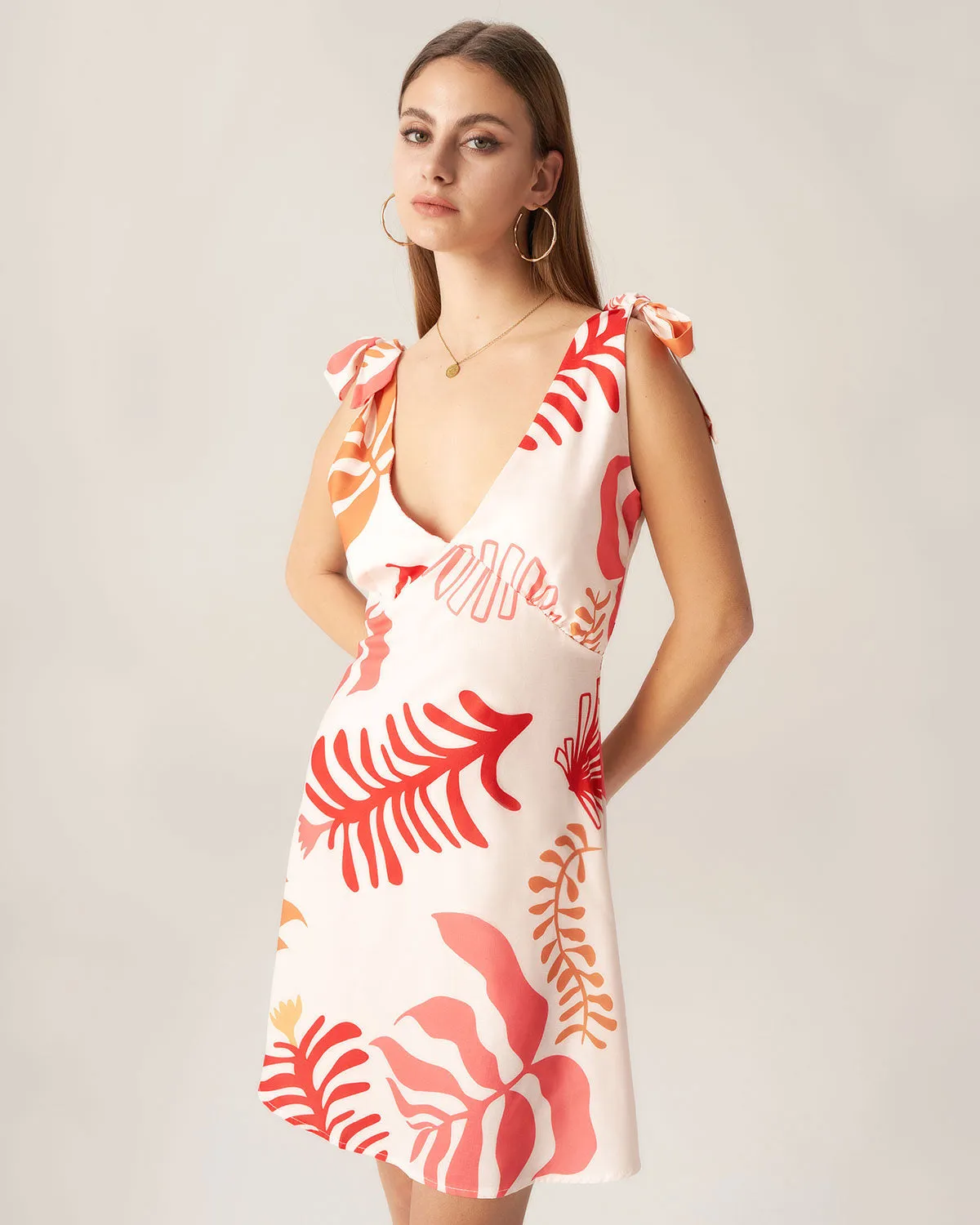 Bettydress-Red Floral Tie Strap Mini Dress