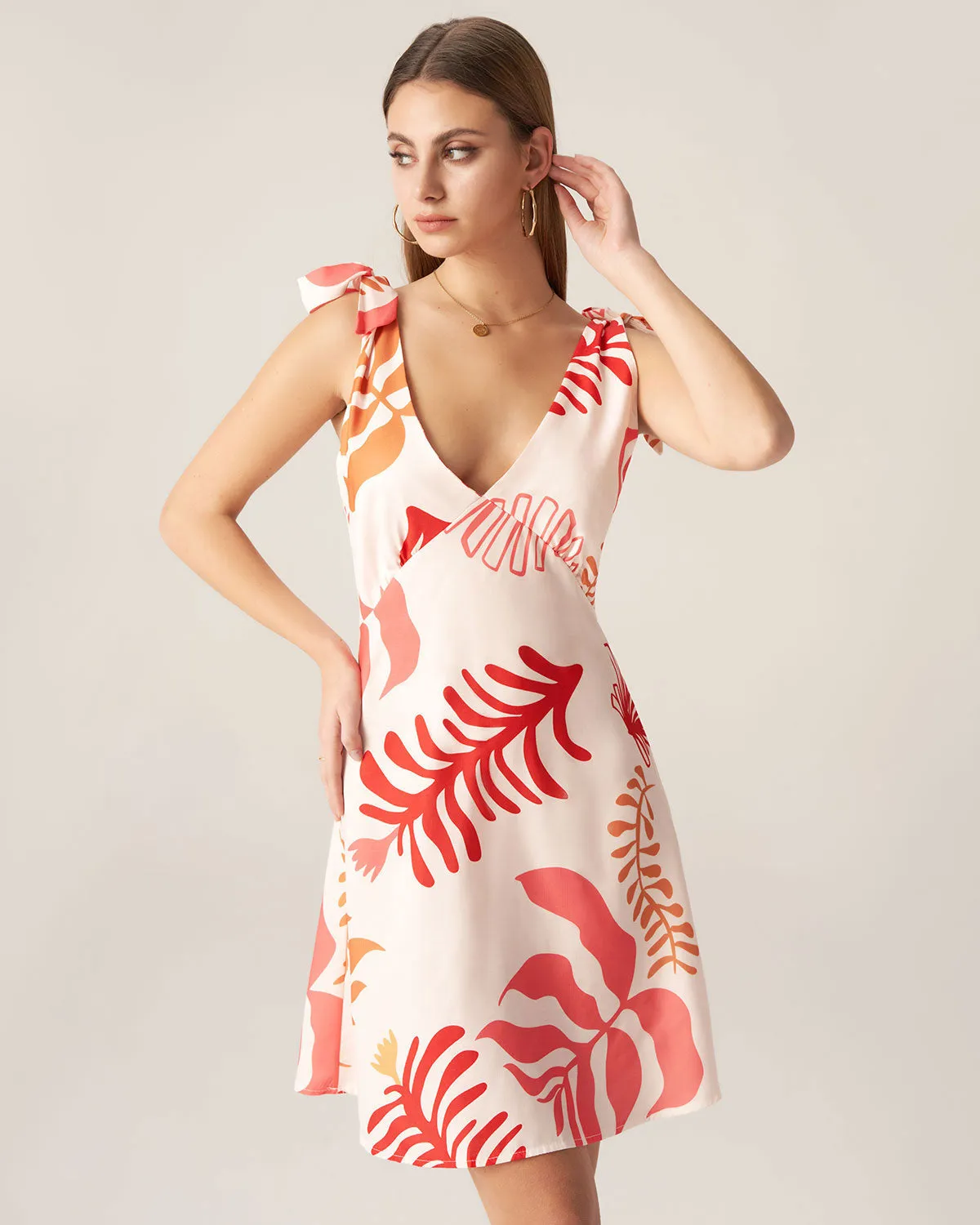 Bettydress-Red Floral Tie Strap Mini Dress