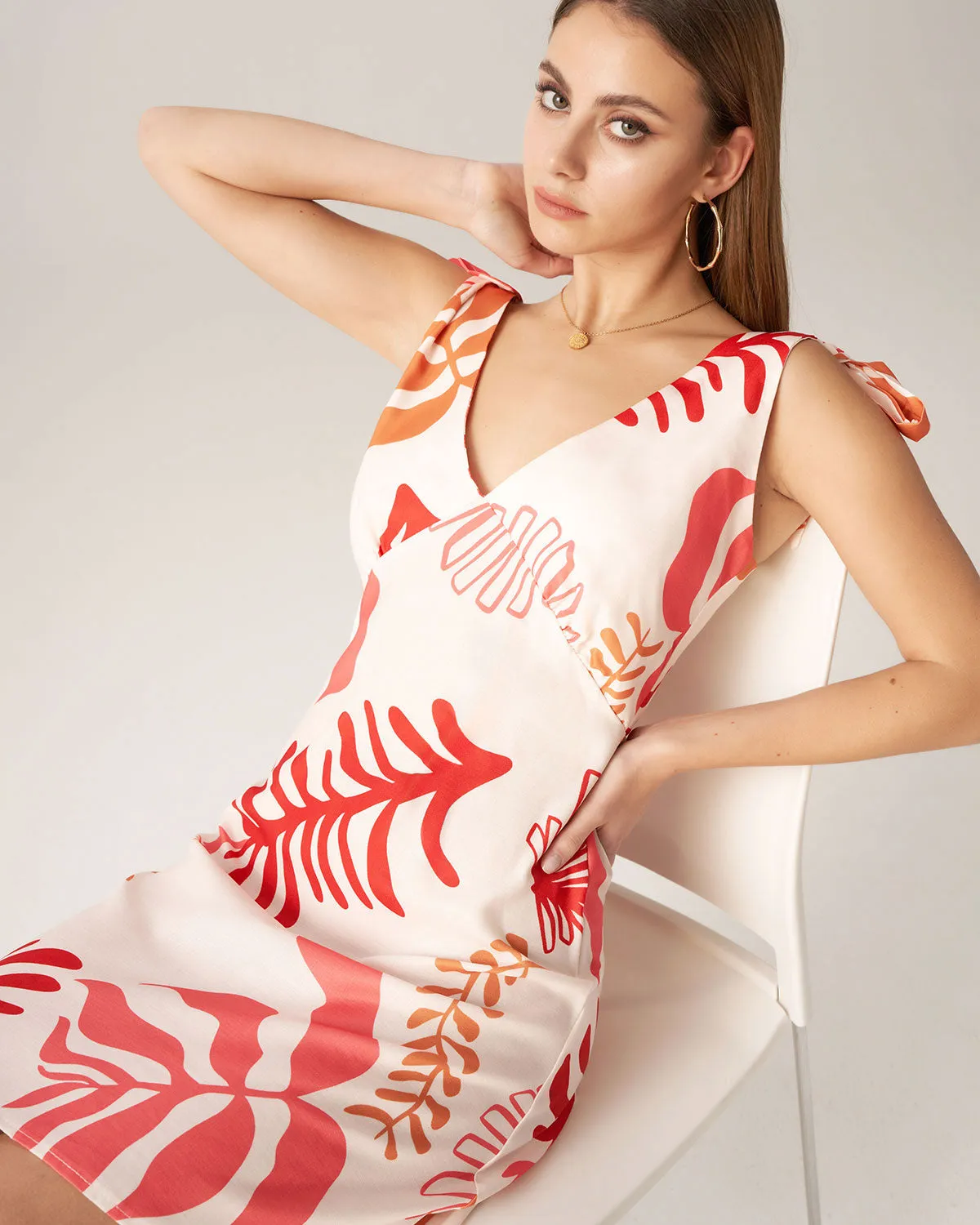 Bettydress-Red Floral Tie Strap Mini Dress