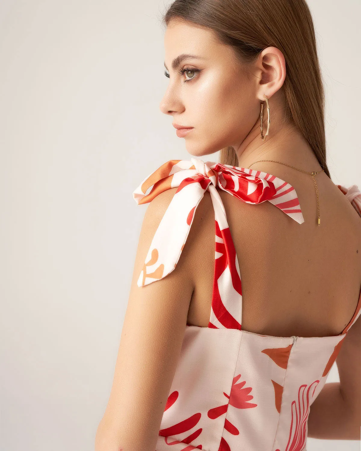 Bettydress-Red Floral Tie Strap Mini Dress