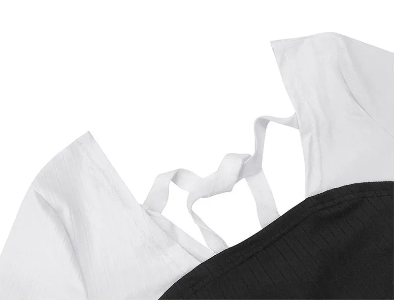 Black & White Ruffle Long Sleeve Mini Dress