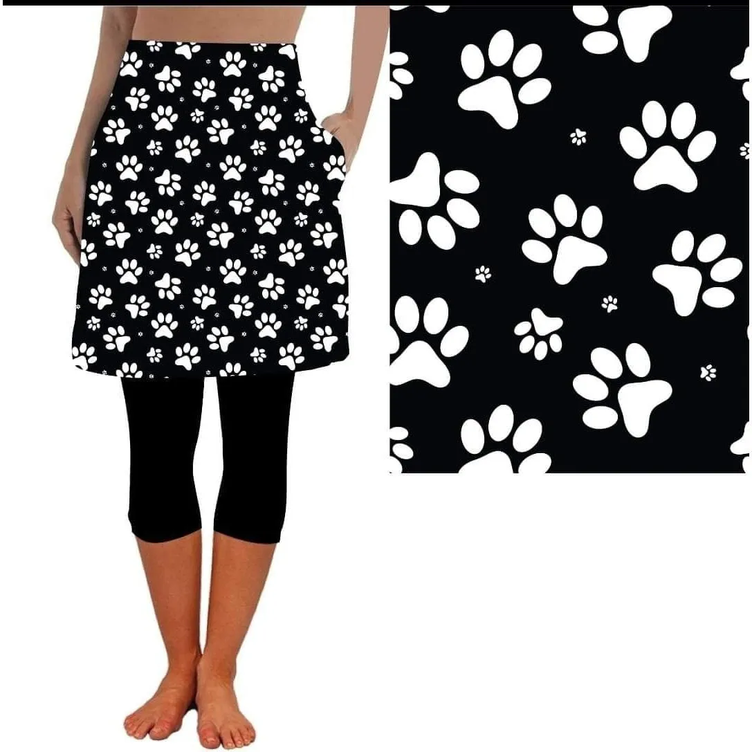 Black and White Paw  Skirted Capris