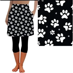 Black and White Paw  Skirted Capris